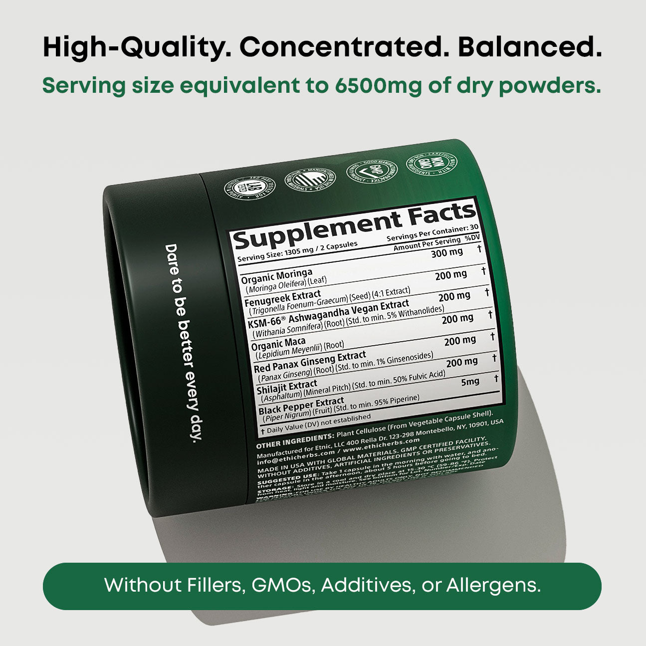 Ethic Herbs Life Source Adaptogen Complex Supplement Facts - Natural Made Multivitamin with ginseng Ashwagndha and Maca root