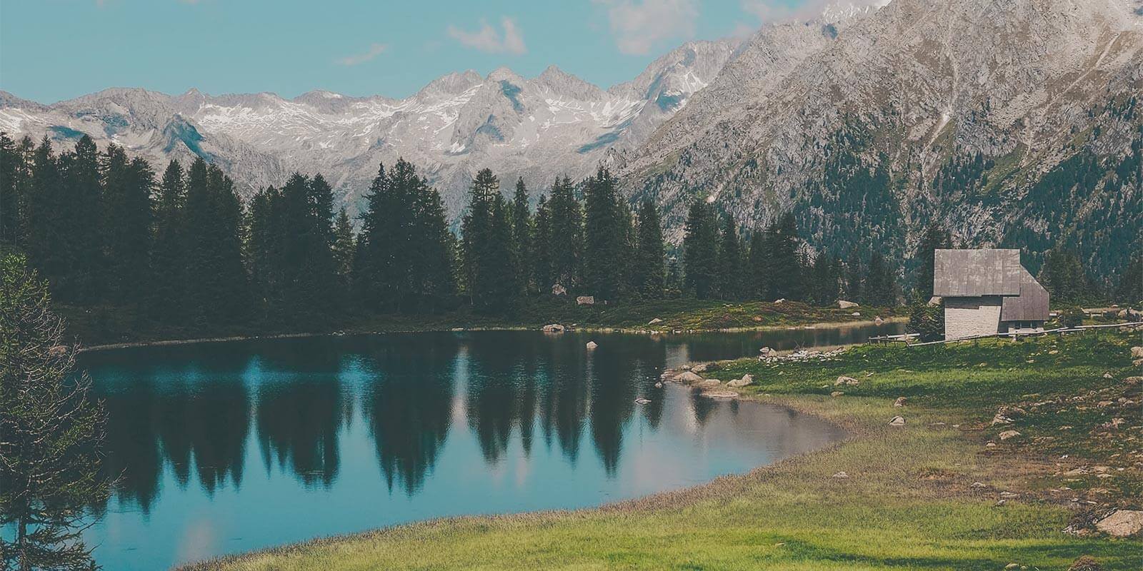 lake in front of trees and mountains