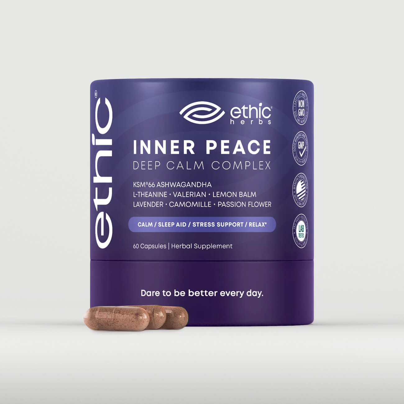 Ethic Herbs Natural Sleep Aid Supplement. INNER PEACE Deep Calm Complex Natural Sleep Aid Supplement with lavender