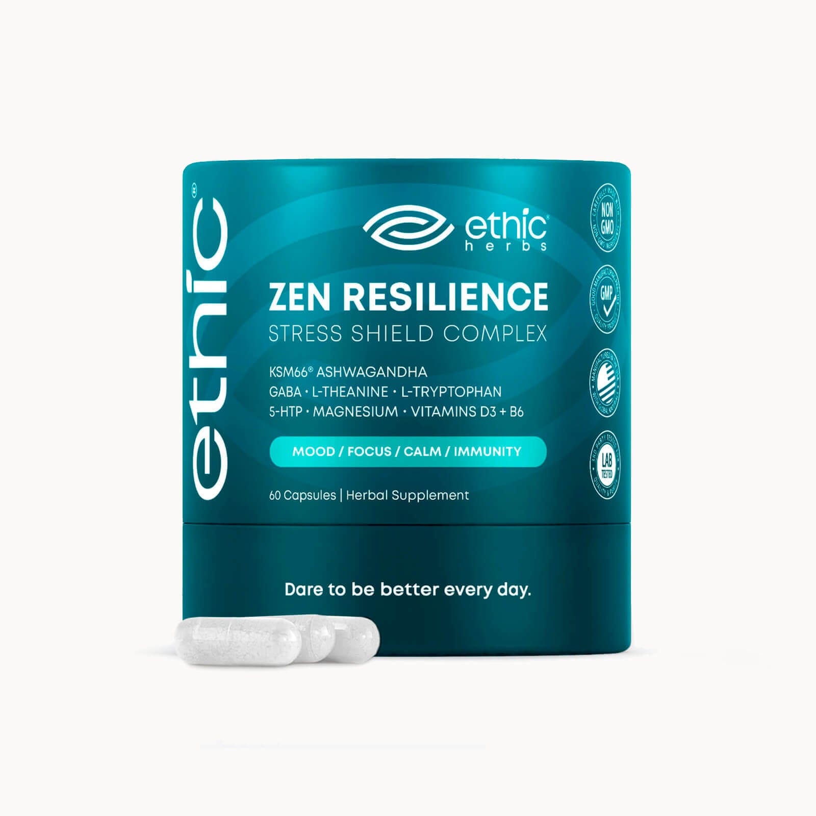 ZEN RESILIENCE - Theanine & Ashwagandha Herbal Stress Relief Capsules - Boost Serotonin Naturally