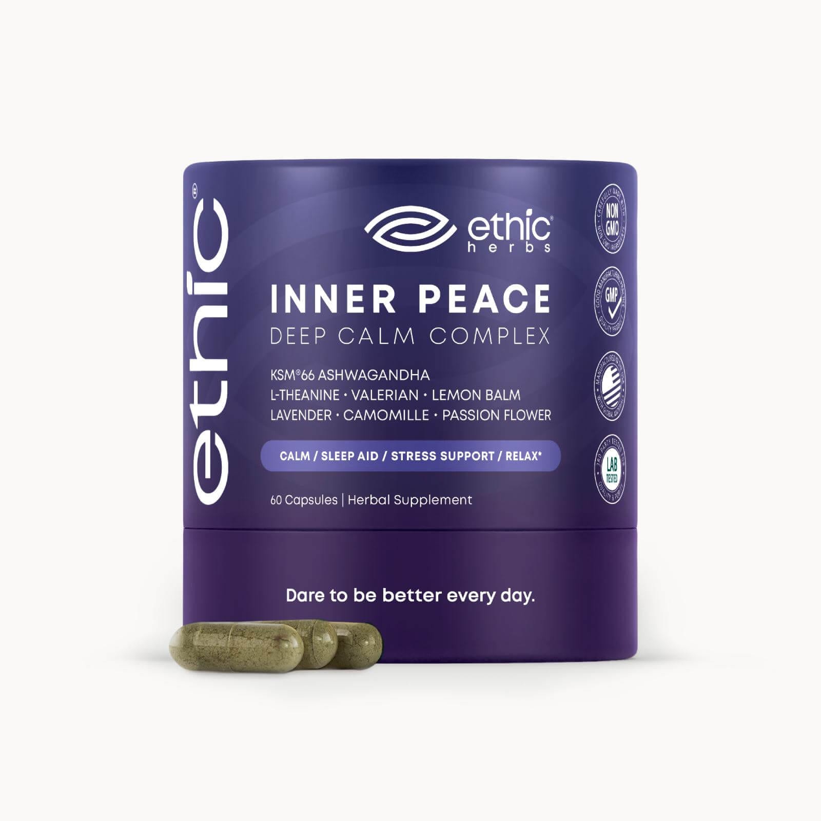 Ethic Herbs Natural Sleep Aid Supplement. INNER PEACE Deep Calm Complex Natural Sleep Aid Supplement with lavender