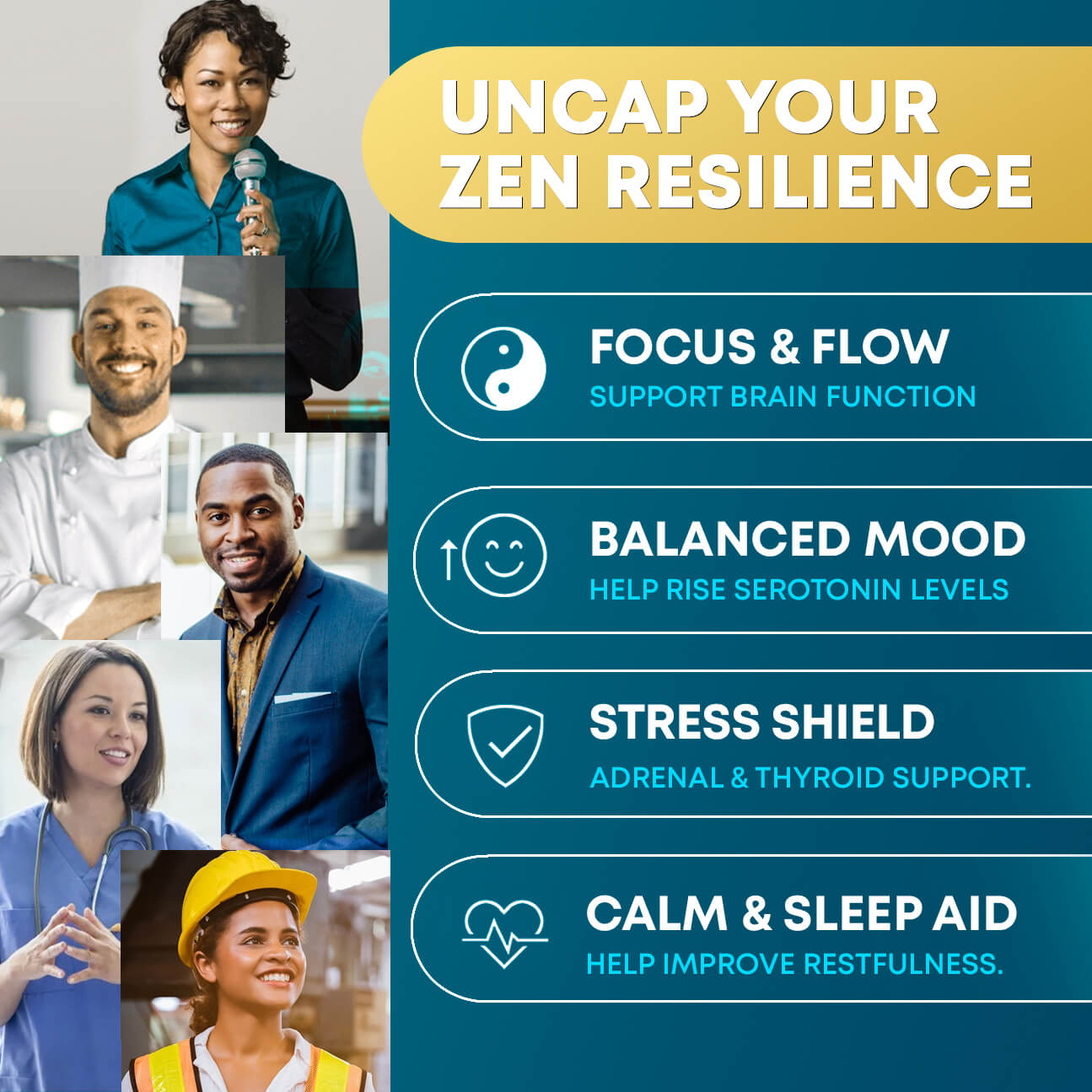 Ethic Herbs Zen Resilience benefits for focus, balanced mood and stress support and sleep aid supplement